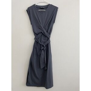 Modern Citizen Dress Fei Tie Front Organic Cotton Women PS Gray Midi Office